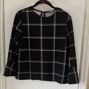 H&M Black Windowpane Check Long-Sleeve Blouse